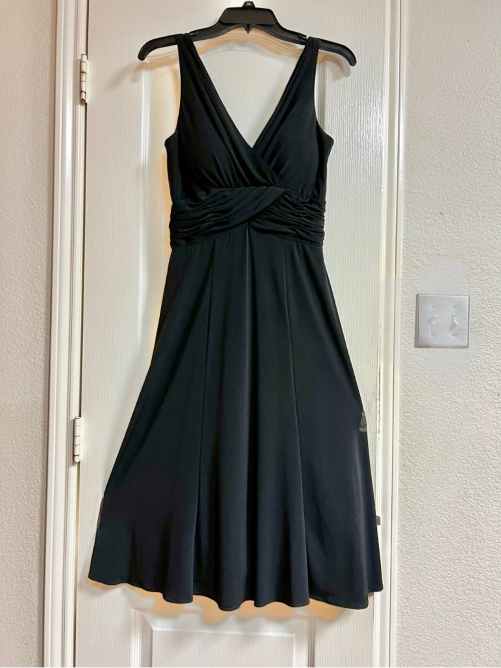 Alfred Angelo Black Party Dress V-Neck, V-Back, Lined, zippered back, size 6